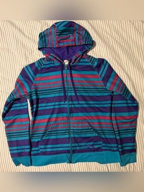 Under Armour Full Zip Hoodie Women’s Medium Purple Teal Striped Athletic Jacket